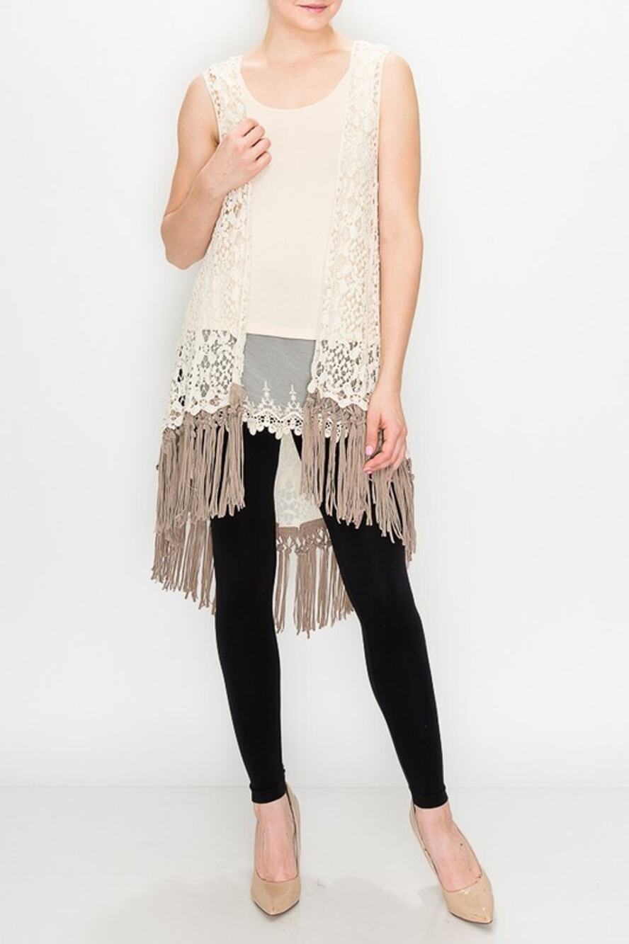 Origami Crochet Lace Vest with Fringe 2XL